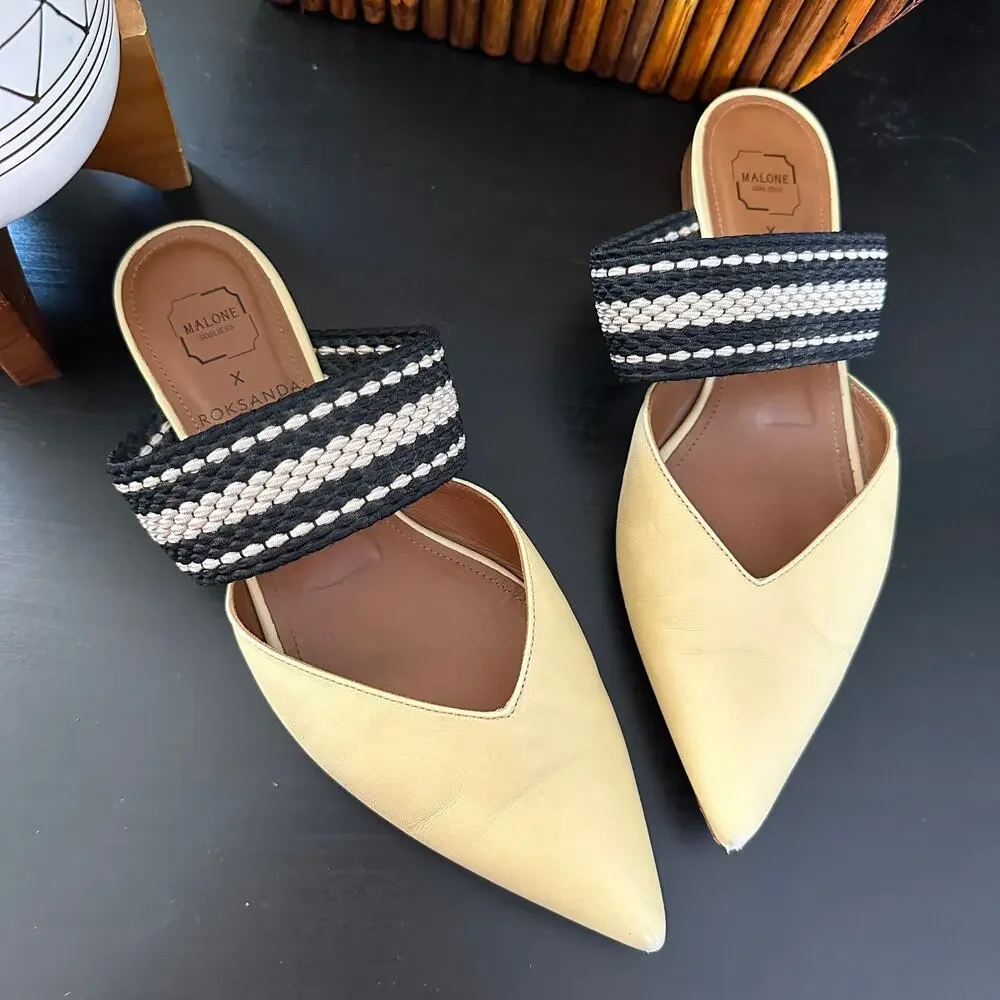 MALONE SOULIERS x ROKSANDA Hannah Leather Flats Woven Strap Vanilla Yellow